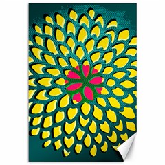 Sunflower Flower Floral Pink Yellow Green Canvas 12  X 18  