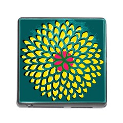 Sunflower Flower Floral Pink Yellow Green Memory Card Reader (square)