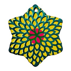 Sunflower Flower Floral Pink Yellow Green Snowflake Ornament (two Sides)