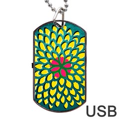 Sunflower Flower Floral Pink Yellow Green Dog Tag Usb Flash (two Sides)