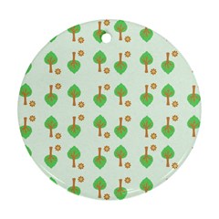 Tree Circle Green Yellow Grey Round Ornament (two Sides)