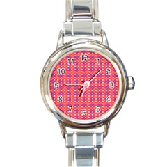 Roll Circle Plaid Triangle Red Pink White Wave Chevron Round Italian Charm Watch by Alisyart