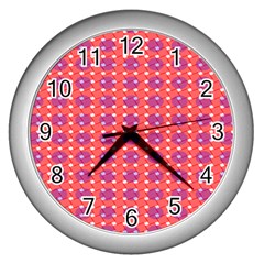 Roll Circle Plaid Triangle Red Pink White Wave Chevron Wall Clocks (silver) 