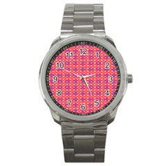 Roll Circle Plaid Triangle Red Pink White Wave Chevron Sport Metal Watch by Alisyart