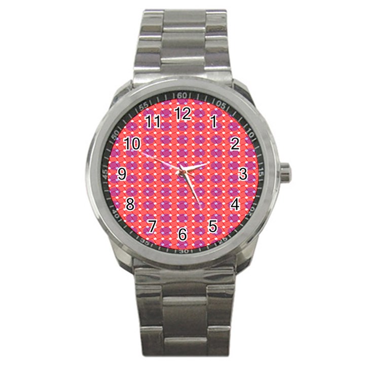 Roll Circle Plaid Triangle Red Pink White Wave Chevron Sport Metal Watch
