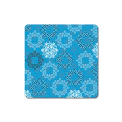 Flower Star Blue Sky Plaid White Froz Snow Square Magnet by Alisyart