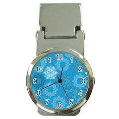 Flower Star Blue Sky Plaid White Froz Snow Money Clip Watches