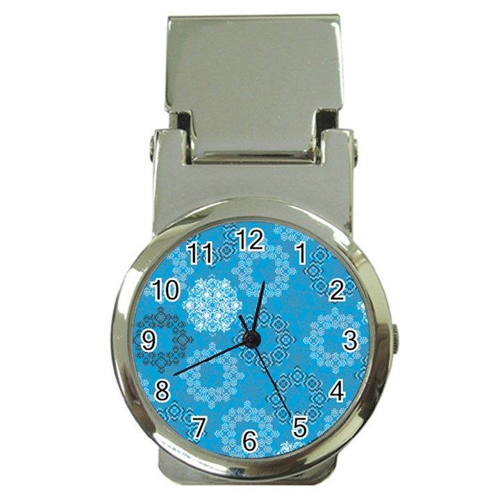 Flower Star Blue Sky Plaid White Froz Snow Money Clip Watches