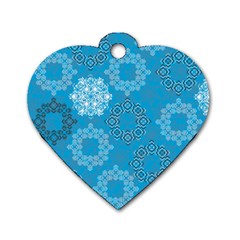 Flower Star Blue Sky Plaid White Froz Snow Dog Tag Heart (one Side) by Alisyart