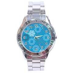 Flower Star Blue Sky Plaid White Froz Snow Stainless Steel Analogue Watch by Alisyart