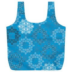 Flower Star Blue Sky Plaid White Froz Snow Full Print Recycle Bags (l) 