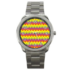 Colorful Zigzag Stripes Background Sport Metal Watch by Simbadda