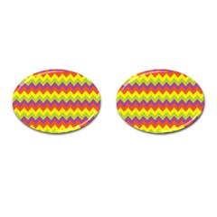 Colorful Zigzag Stripes Background Cufflinks (oval) by Simbadda