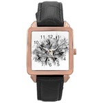 Fractal Black Flower Rose Gold Leather Watch  Front