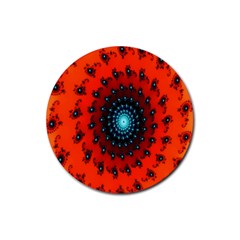 Red Fractal Spiral Rubber Round Coaster (4 Pack)  by Simbadda