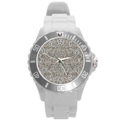 Silver Tropical Print Round Plastic Sport Watch (l) by dflcprints