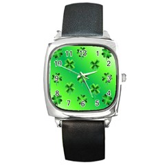 Shamrock Green Pattern Design Square Metal Watch by Simbadda