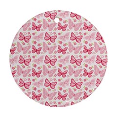 Cute Pink Flowers And Butterflies Pattern  Ornament (round) by TastefulDesigns