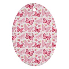 Cute Pink Flowers And Butterflies Pattern  Ornament (oval)