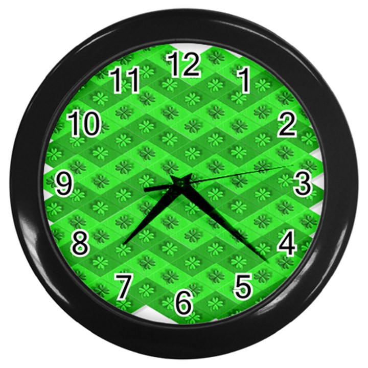 Shamrocks 3d Fabric 4 Leaf Clover Wall Clocks (Black)