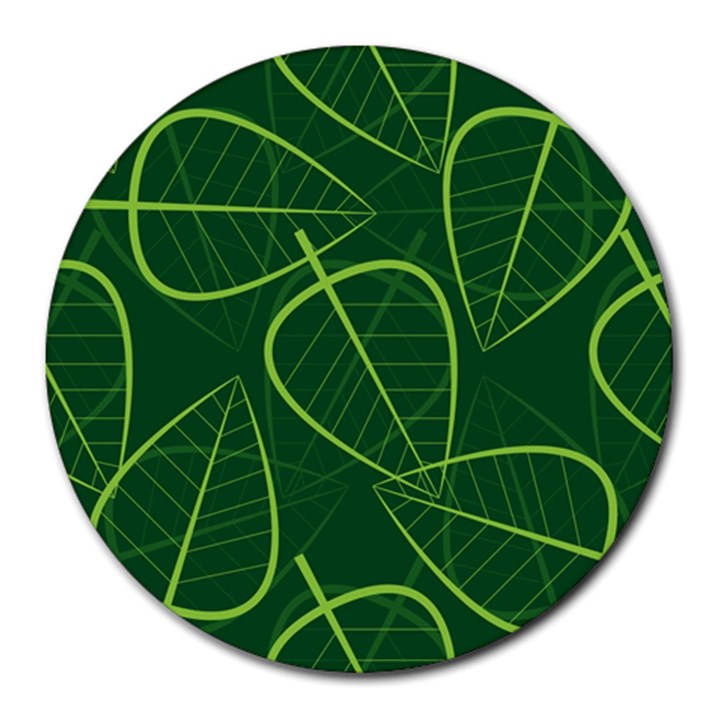 Vector Seamless Green Leaf Pattern Round Mousepads