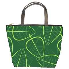 Vector Seamless Green Leaf Pattern Bucket Bags by Simbadda