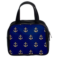 Gold Anchors On Blue Background Pattern Classic Handbags (2 Sides) by Simbadda