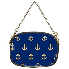 Gold Anchors On Blue Background Pattern Chain Purses (one Side)  by Simbadda