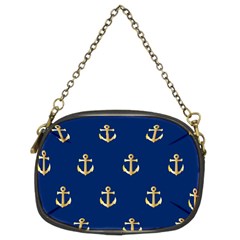 Gold Anchors On Blue Background Pattern Chain Purses (two Sides) 