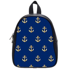 Gold Anchors On Blue Background Pattern School Bags (small)  by Simbadda