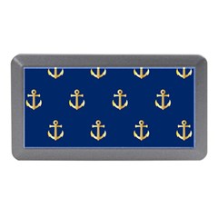 Gold Anchors On Blue Background Pattern Memory Card Reader (mini) by Simbadda