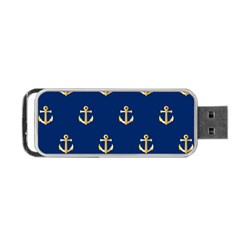 Gold Anchors On Blue Background Pattern Portable Usb Flash (two Sides)