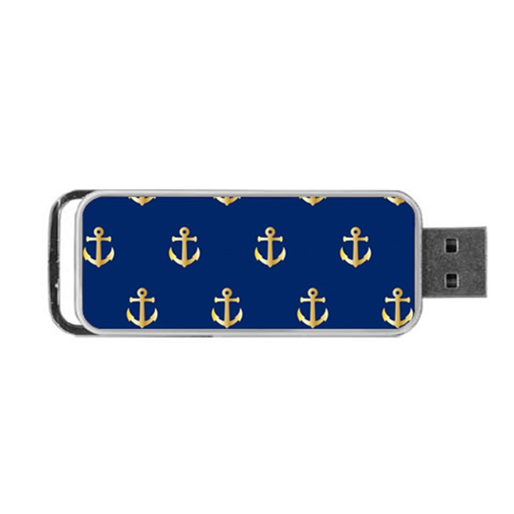 Gold Anchors On Blue Background Pattern Portable USB Flash (Two Sides)
