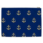 Gold Anchors On Blue Background Pattern Cosmetic Bag (XXL)  Back