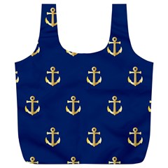 Gold Anchors On Blue Background Pattern Full Print Recycle Bags (l)  by Simbadda