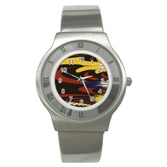 Peacock Abstract Fractal Stainless Steel Watch by Simbadda