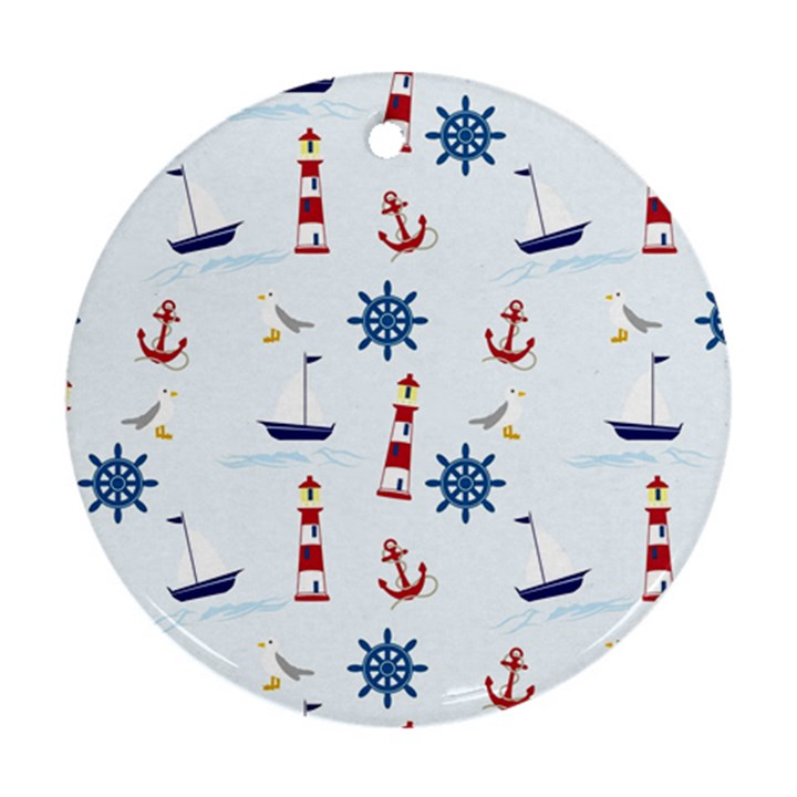Seaside Nautical Themed Pattern Seamless Wallpaper Background Ornament (Round)