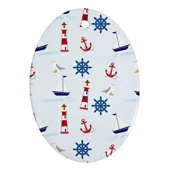 Seaside Nautical Themed Pattern Seamless Wallpaper Background Ornament (Oval)