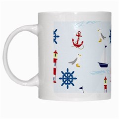 Seaside Nautical Themed Pattern Seamless Wallpaper Background White Mugs