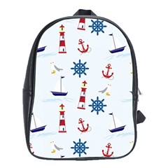 Seaside Nautical Themed Pattern Seamless Wallpaper Background School Bags (xl)  by Simbadda
