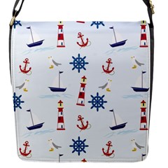 Seaside Nautical Themed Pattern Seamless Wallpaper Background Flap Messenger Bag (s) by Simbadda