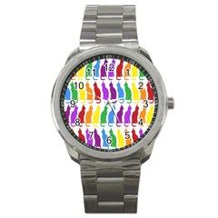 Rainbow Colorful Cats Wallpaper Pattern Sport Metal Watch by Simbadda