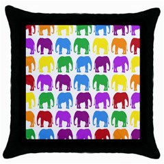 Rainbow Colors Bright Colorful Elephants Wallpaper Background Throw Pillow Case (black) by Simbadda