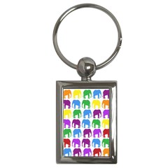 Rainbow Colors Bright Colorful Elephants Wallpaper Background Key Chains (rectangle)  by Simbadda