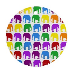 Rainbow Colors Bright Colorful Elephants Wallpaper Background Round Ornament (two Sides)