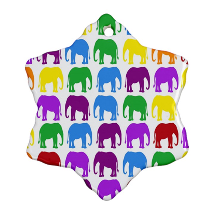 Rainbow Colors Bright Colorful Elephants Wallpaper Background Ornament (Snowflake)