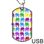 Rainbow Colors Bright Colorful Elephants Wallpaper Background Dog Tag USB Flash (Two Sides) Back