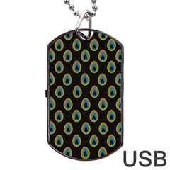 Peacock Inspired Background Dog Tag Usb Flash (two Sides) by Simbadda