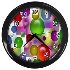 Colorful Bubbles Squares Background Wall Clocks (black) by Simbadda