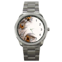 Peacock Feathery Background Sport Metal Watch by Simbadda